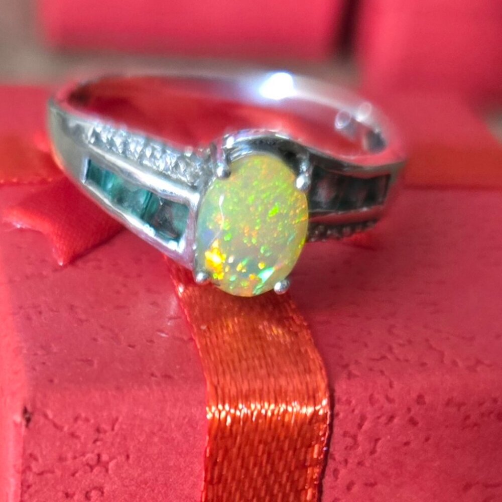 Mexican fire opal ring, 925 silver, size 10